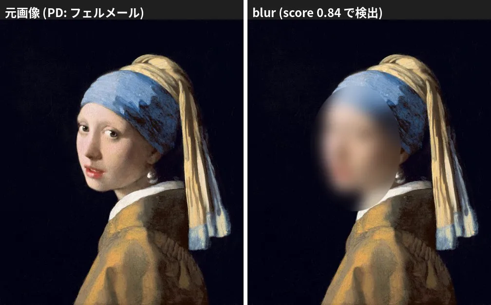 真珠の耳飾りの少女の元画像と、顔検出してぼかした画像の比較