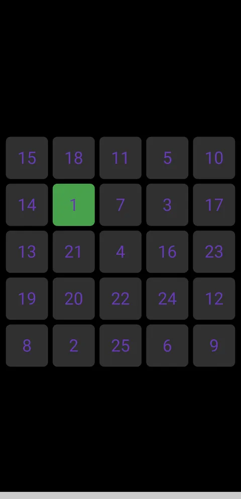 ステージ 5×5 (正解した数字が一瞬緑に光った状態)